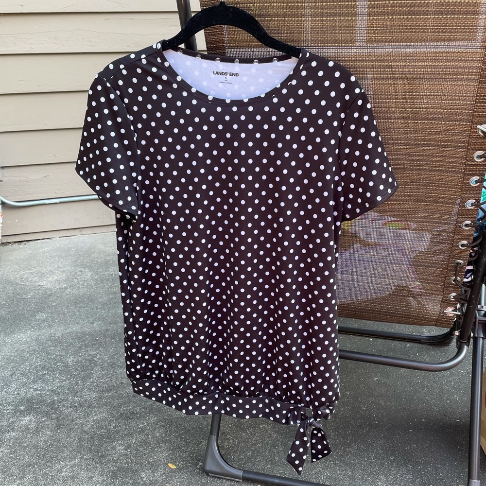 Lands' End Black and White Polka Dot Shirt (Small)